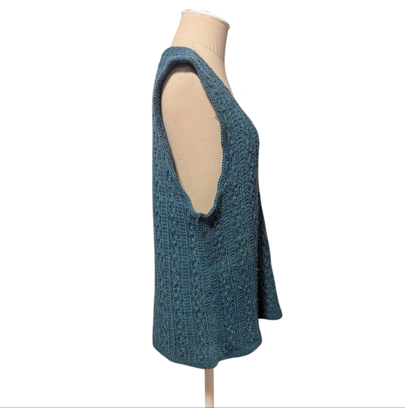 Vintage Cable Knit Vest Sweater Fishermancore Heritage Handmade V-Neck Teal - Picture 4 of 5